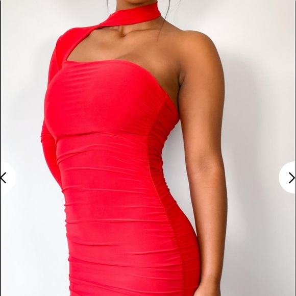 Red one sleeve midi dress - Picture 5 of 5
